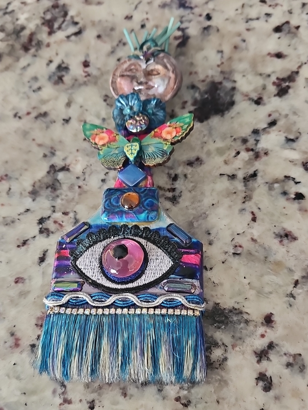0Handcrafted Blue Multi Color Paint Brush Wall Hanging